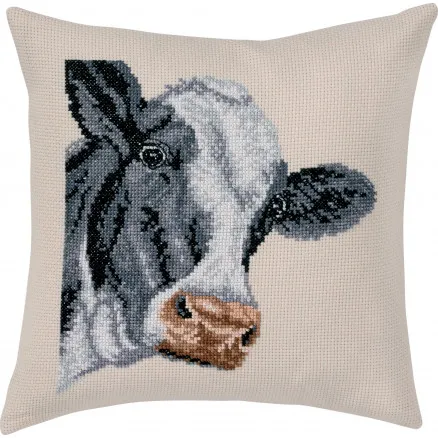 Permin Broderikit Aida Kudde Färgglad Ko 40x40cm