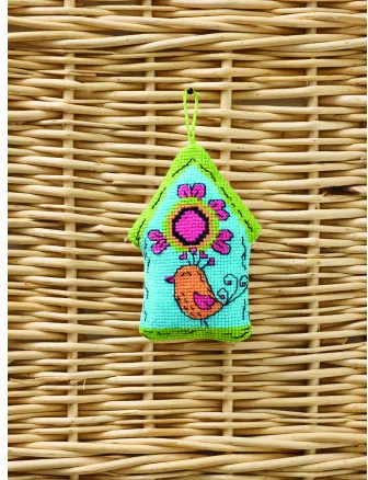 Permin Broderikit Fågelhus blå 7x9cm